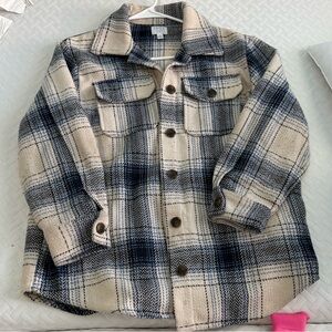 Time and Tru Cream and Navy Plaid Button-Down Shirt